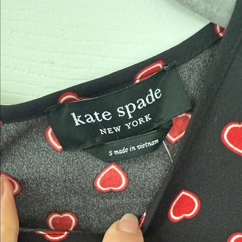 Kate Spade New York Black Red Heart Print Midi Dress Size S NWT